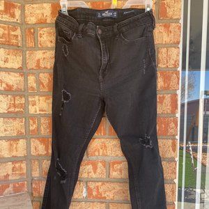 Black Hollister High Rise Super Skinny Ripped Jeans (7short)
